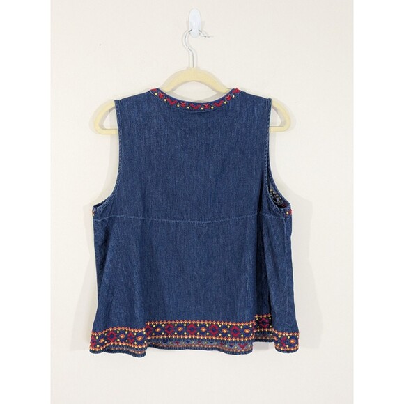 Gap Denim Multicolor Embroidered Sleeveless Jean Top Size L Women's Pocahontas - Picture 8 of 8